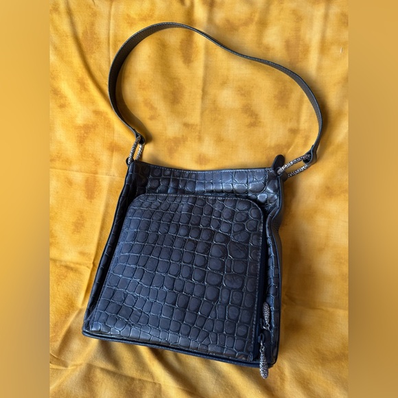 Brighton Blue Crocodile Embossed Bag with Silver Accents EUC - Picture 1 of 10